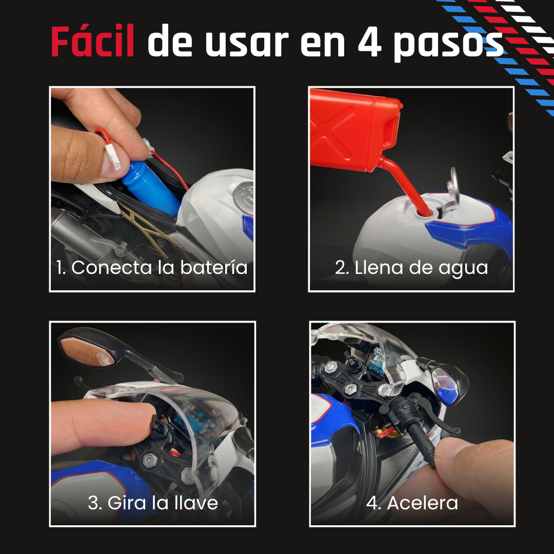 Moto Deportiva 1:9 con Humo Real y Luces LED