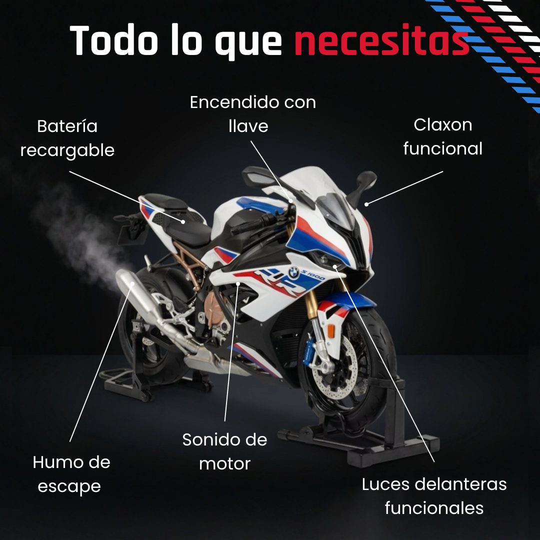 Moto Deportiva 1:9 con Humo Real y Luces LED
